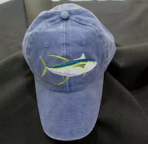 Gorra deportiva de atún aleta amarilla AZUL sombrero de pesca ajustable bordado peces nueva AG23 - Imagen 1 de 5