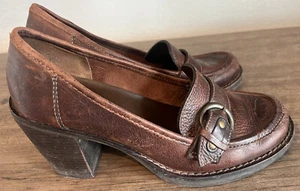 Mia Chunky Brown 3.5" Heel Buckle Loafer Slip-on Leather Mary Janes Women 8 US - Picture 1 of 17