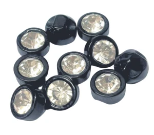 Diamante Rhinestone Silver Buttons, 10mm 12mm, Clear Faceted Cut Glass Crystal - Picture 1 of 1
