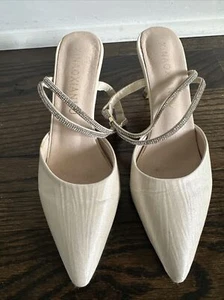 SHEIN MARFIL SEDA TELA BRILLO ESTRÁS CORREAS ZAPATOS DE SALÓN TACONES - 36 - Imagen 1 de 12
