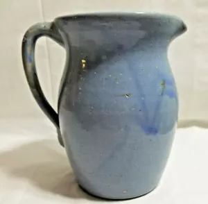 "Contenedor de jarra de cerámica artística artesanal pintura de salpicaduras azules de mediados de siglo 6" - Imagen 1 de 8