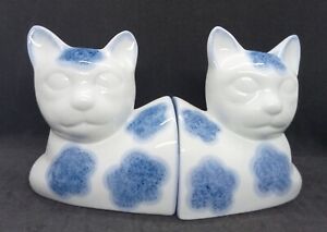 Heavy Blue & White Cat Book Ends