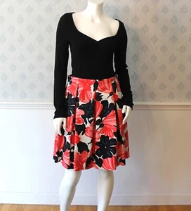 Damen rot und schwarz Blumenmuster breiter Plissee Milly Rock Größe 4 - Bild 1 von 7