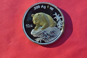1999 China 10 Yuan Beijing Coin Expo 1oz Gilt Panda Silver Coin - Picture 1 of 2