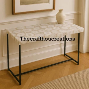 White Agate Console Slab Top, Agate Console End Table Top For Hallway Decor - Picture 1 of 6