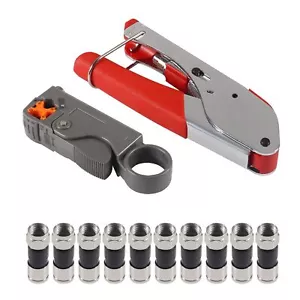 Coax Cable Crimper Coaxial Compression Tool Kit Wire Stripper With 10pcs F Rg6 R - Picture 1 of 6