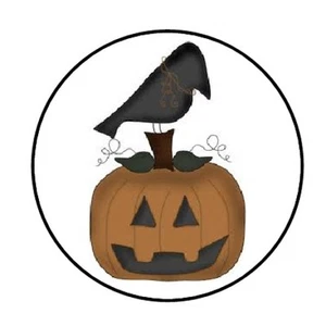 48 PRIMITIVE PUMPKIN CROW FALL ENVELOPE SEALS LABELS STICKERS 1.2" ROUND - Picture 1 of 1