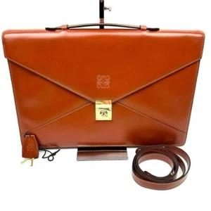 Loewe Business Bag Briefcase Gold Metal Fittings Leather Handbag Brown used - Picture 1 of 10