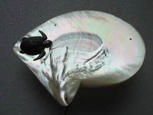 ONE OF A KIND ANTIQUE CLEWLEY ENGLAND STERLING TORTOISE ON SEASHELL JEWELRY TRAY - Picture 1 of 20