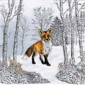 3 Servietten Tiere Winter Fuchs im Schnee im Wald - Bild 1 von 2