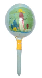 Vintage Mexican Maraca Hand Painted Made in Mexico Blue Hombre Folk Art - Picture 1 of 7