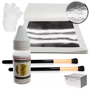 Blattsilber SET 14cm Starter-Set Blattgold Schlagmetall Silberfolie Anlegemilch - Bild 1 von 13