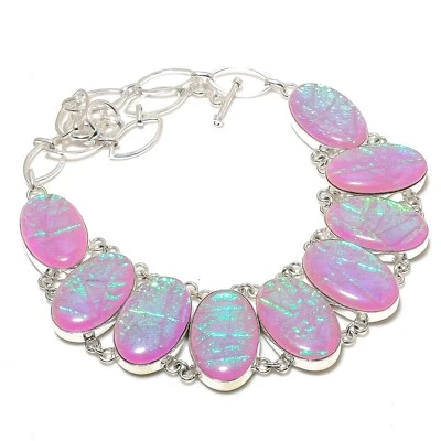 Ожерелье ювелирное ручной работы из чистого серебра 925 пробы с розовым австралийским тройным опалом - Изображение 1 из 4