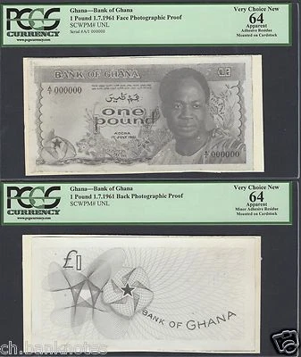 Ghana One Pound 1-7-1961 Pick Unlisted Face and back Photographic Proof  - Image 1 of 2