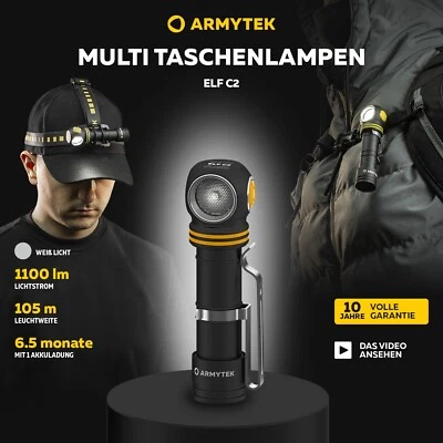 Armytek Stirnlampe Elf C2 Weißem Licht 1100 lm 105 m USB-C LED Suchscheinwerfer