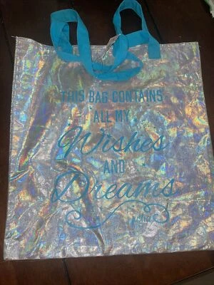 JUSTICE GIRLS BAG “THIS BAG CONTAINS ALL MY WISHES AND DREAMS” SILVER BLUE  TOTE - Image 1 of 4