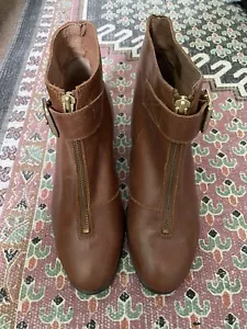 Urban Outfitters Brown Leather Gold Buckle Zip Boots RRP £115 brand New size 3 - Picture 1 of 5