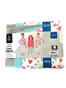 members mark capri leggings Girl Size 10/12 Elastic Waistband Hearts 3pack NWT - Picture 1 of 6