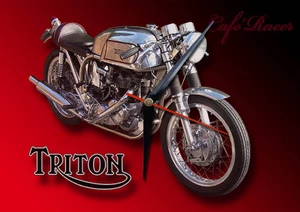 CLASSIC BRITISH TRITON CAFE RACER MOTORCYCLE METAL CLOCK - Picture 1 of 1
