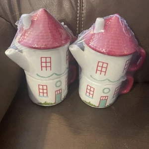 Anthropology Cozy House Teapot Tower Tea for 2 Stackable Teapot Teapot-Set Of 2 - Picture 1 of 5