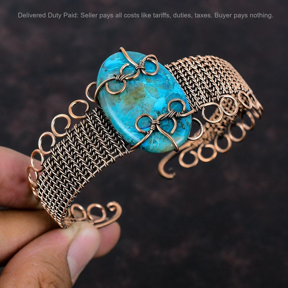 Овальная натуральная помолвочная манжета из хризоколлы с проволокой Cyber Monday Deal медь - Изображение 1 из 4
