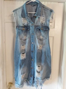 Damen ärmellose Oversize Rip Destroyed Jeans Denim Weste Jacke Größe 3xl - Bild 1 von 10