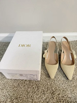J’dior Cloth Heels Slingback Pumps 35.5 D - Image 1 of 4