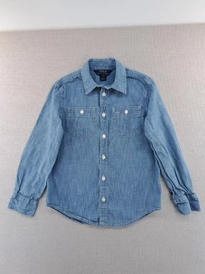 Polo Ralph Lauren Chambray Button Shirt Boys 7 Blue Casual Workwear Long Sleeve - Image 1 of 4