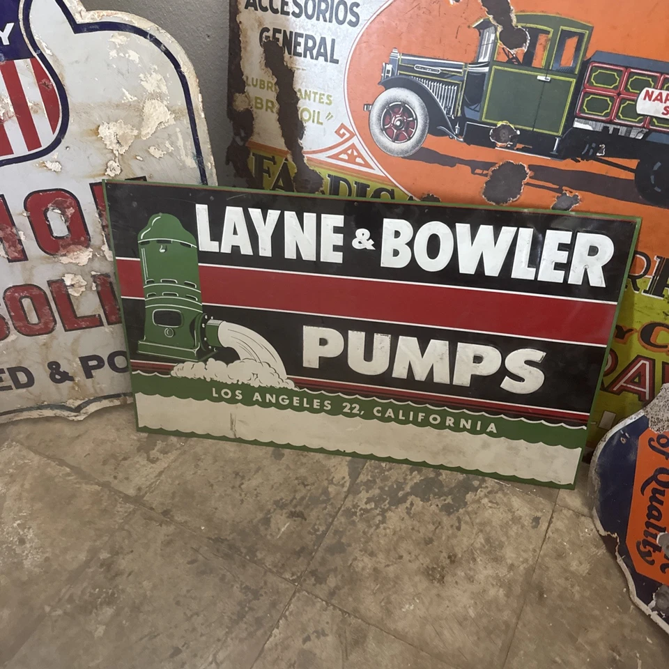 "BOMBA GRANDE ORIGINAL LAYNE & BOWLER METAL PINTADO NO PORCELANA SIGNO 30X18"" LA" Foto 1 de 4