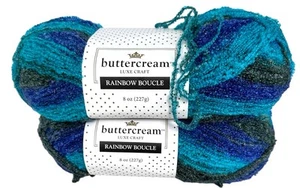 2- Buttercream Luxe Craft Yarn Boucle TEALS BLUES Yarn 8 oz 621 yds MEDIUM 4 - Picture 1 of 3