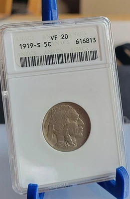 1919S ANACS VF20 Buffalo Nickel  Old Soapbox Holder - Image 1 of 2