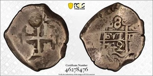 SASA 1839 Guatemala Contromarchio su Argento 1749 Bolivia 8 Reales Pzgs F15 - Foto 1 di 6