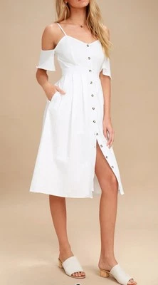 Платье миди женское Lulus белое с открытыми плечами размер средний богемное - Изображение 1 из 4