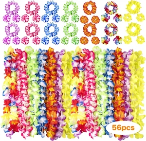 56 Counts Hawaiian Leis, Luau Party Supplies of Elastic Flowers Necklaces, Headb - Picture 1 of 7