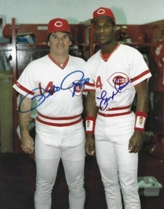 Autographed Pete Rose & Eric Davis Cincinnati Reds Autographed 8x10 photo - COA - Picture 1 of 1