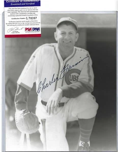 Charlie Grimm Chicago Cubs Baseball Autographed 8x10 B&W Photo PSA COA - Picture 1 of 1