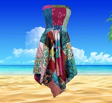 Womens Bohemian Dress Colorful Hi low Skirt, Patchwork Casual Wear,Patchwork S/M