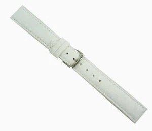 Watch Band Bracelet with Clasp Crocodile Glossy Leather 10 mm White - Picture 1 of 1