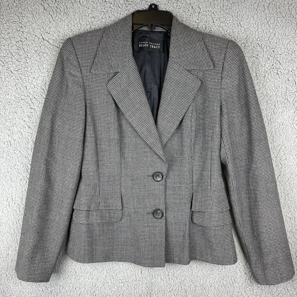 Blazer Feminino Linda Allard Ellen Tracy Tamanho 4 Cinza Ombreiras Profissional - Imagem 1 de 4