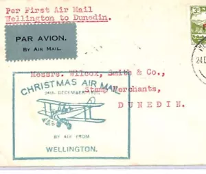 NEW ZEALAND Cover 1931 CHRISTMAS AIR MAIL Wellington FIRST FLIGHT Dunedin YM218 - Picture 1 of 8