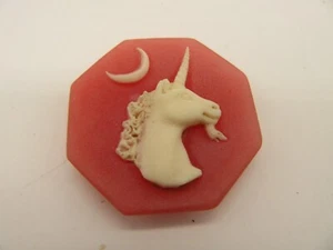 Vintage White Unicorn with Quarter Moon On Frosted Red Glass - Picture 1 of 8