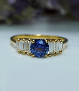 Anello Designer Zaffiro Baguette Diamante Oro 18K Firmato MAG Estate Petite - Foto 1 di 7