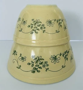 Vintage Pyrex 2er Set Shenandoah gelb verschachtelte Rührschüsseln #S 401/402 - Bild 1 von 11