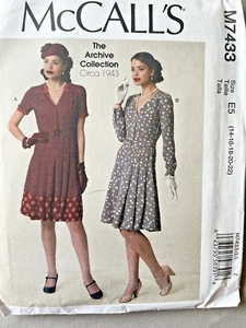 McCalls M7433 1943 Women 14-22 Retro Dress Pleated Skirt Sewing Pattern - Picture 1 of 3
