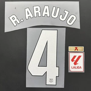 Araujo #4 Barcelona 23/24 Home Name & Number- La Liga Font & Patches Set - Picture 1 of 5
