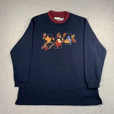 Suéter Vintage Lauren Brooks Para Mujer Talla 18W Azul Bordado Otoño Abuela Núcleo Foto 1 de 4