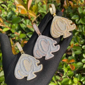 Mens Iced Blinged Out Ace 24k Gold Plated Baguette Stone Hip Hop Pendants Chains - Picture 1 of 6
