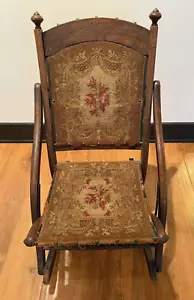 Antique Circa 1800's Wooden Folding Rocking Chair Edward W. Vaill Worcester MA - Picture 1 of 14