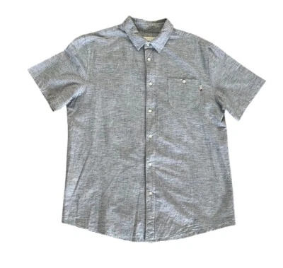 Active R/S Mens Linen Blend Shirt Short Sleeve Button-Up Blue Chambray Size M Foto 1 de 4