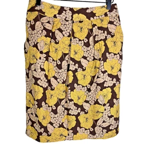 Falda Lápiz Floral Boden Talla US 6 UK 10R Amarillo Marrón Bolsillos Forrada Plisada - Imagen 1 de 13
